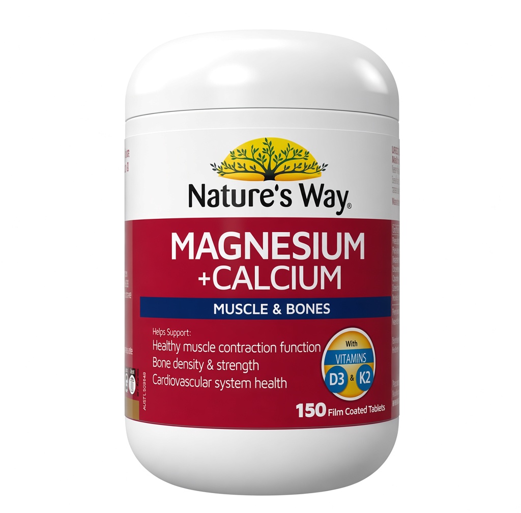 Nature's Way Magnesium + Calcium 150 Tablets - Supports Muscle & Bones with Vitamins D3 & K2