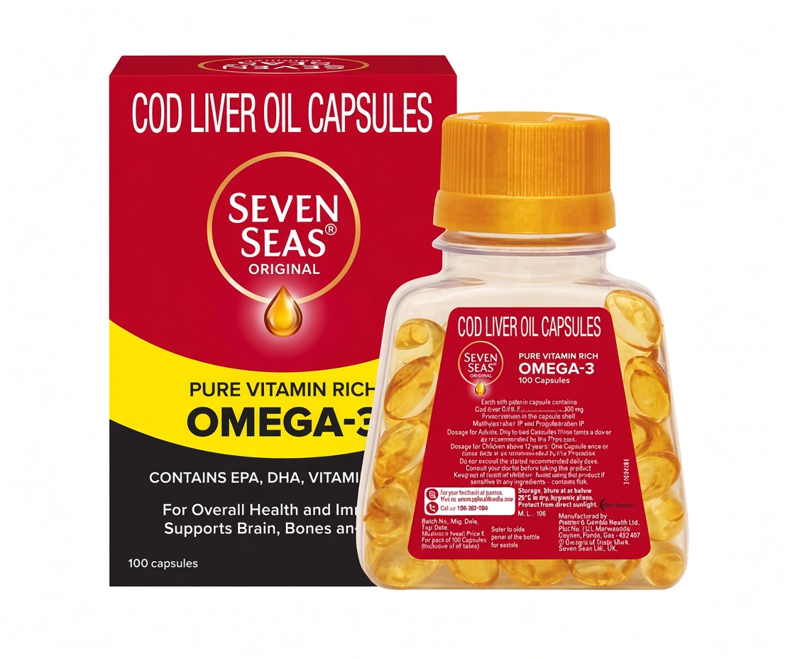 grok_1792652187500 Seven Seas Cod Liver Oil Capsules 100s - Pure Vitamin Rich Omega-3 with EPA, DHA & Vitamins