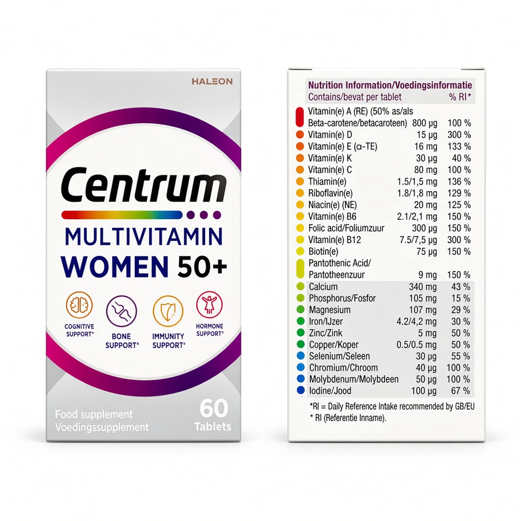 grok_1793086475513 Centrum Multivitamin Women 50+ 60 Tablets - Complete Multivitamin for Women Over 50 by Haleon