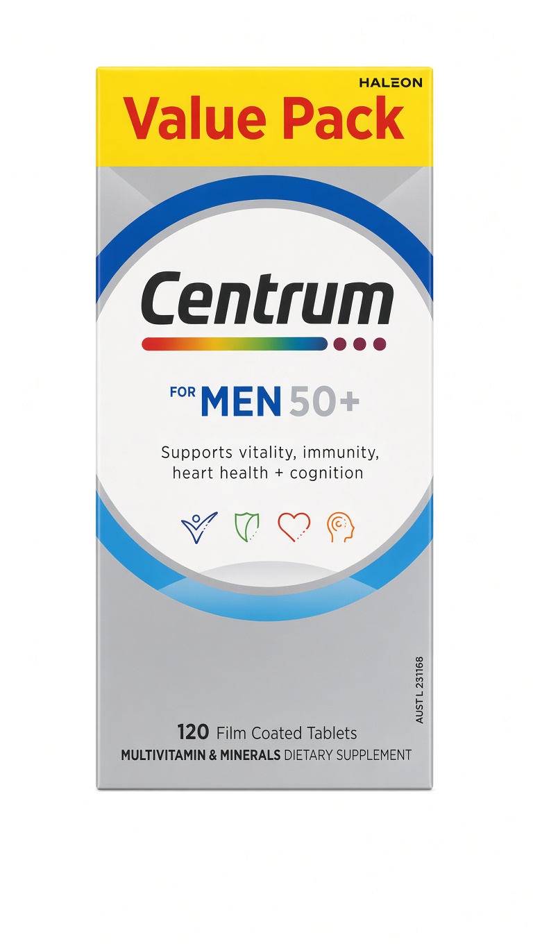 Centrum for Men 50+ Value Pack 120 Tablets - Multivitamin for Vitality, Immunity, Heart & Cognition